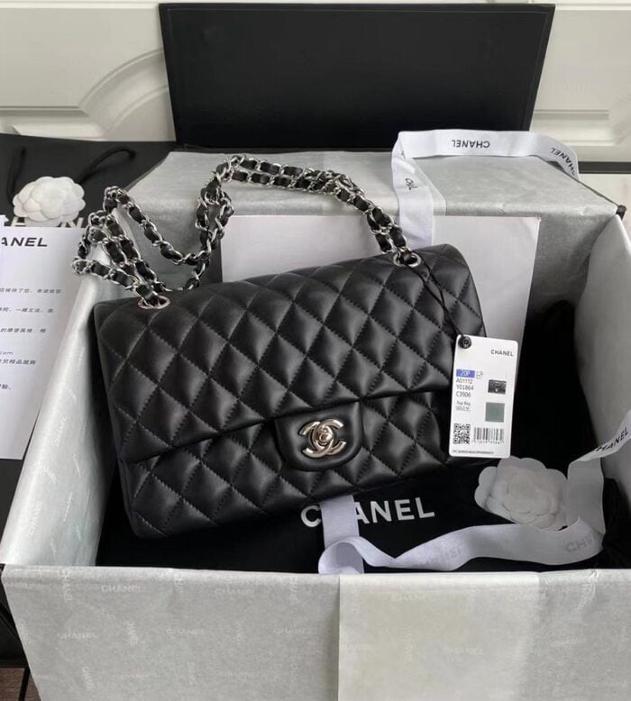 chanel classic flag handbag silver tone metal replica (451)