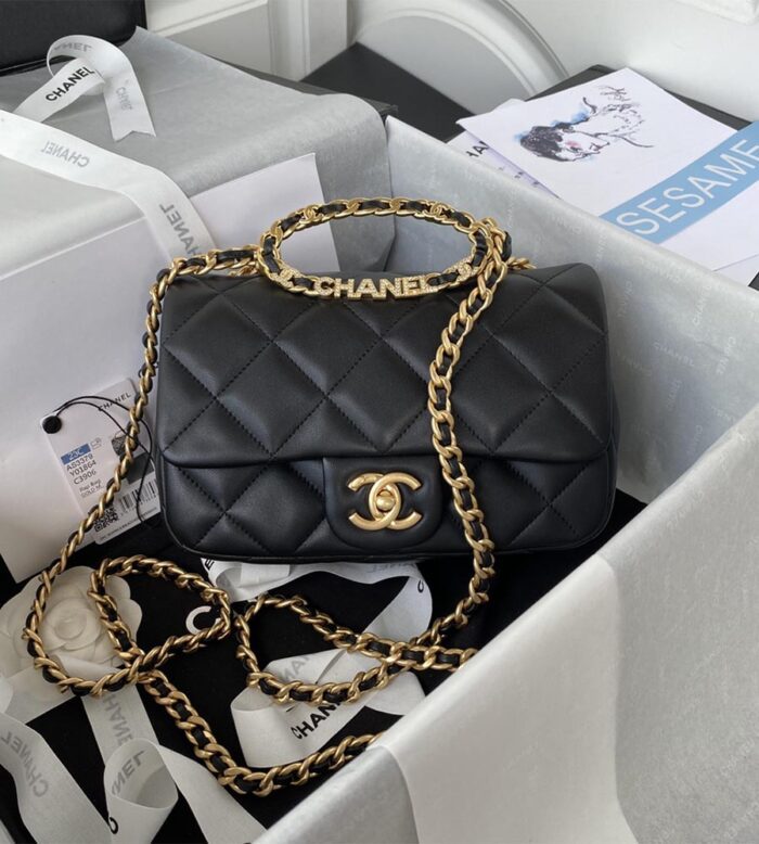 chanel flap handbag with handle as3451 (1)